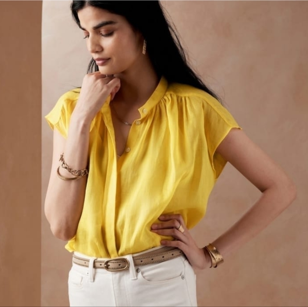 Banana Republic Oversized Ramie Shirt Yellow Umbrella